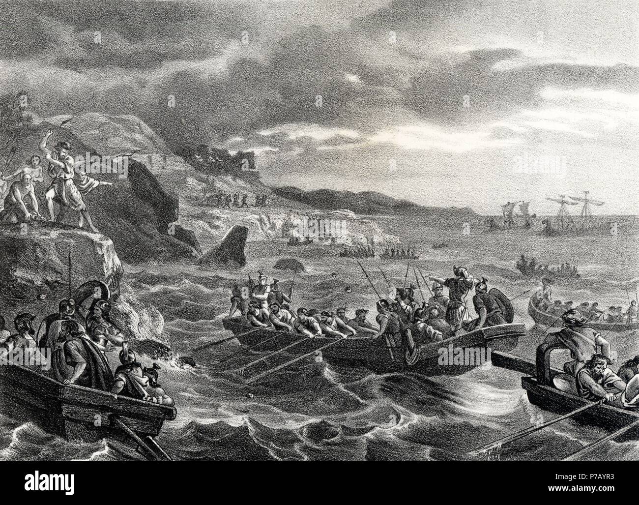 Historia. Intento de invasión de las islas Baleares por los cartagineses  hacia el año 200 a. C. Grabado de 1871 Stock Photo - Alamy