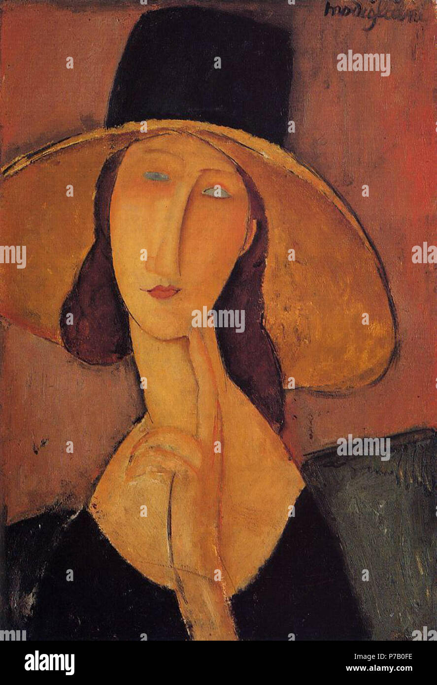Portrait of Jeanne Hebuterne in a large hat circa 1918-1919
