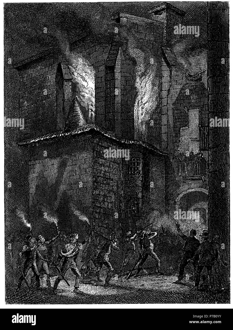 España. Catalunya. Incendio de los conventos en Barcelona en 1835. Grabado de 1866. Stock Photo