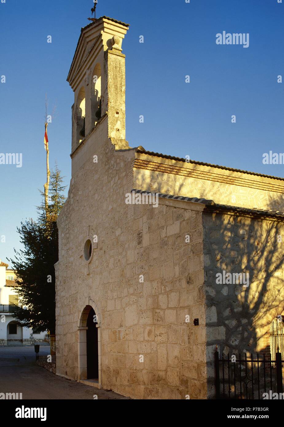 Spain. Villar del Olmo. Church of Our Lady of La Antigua. Built between 11th-12th centuries and restaured in few occasions. Exterior. Community of Madrid. Stock Photo