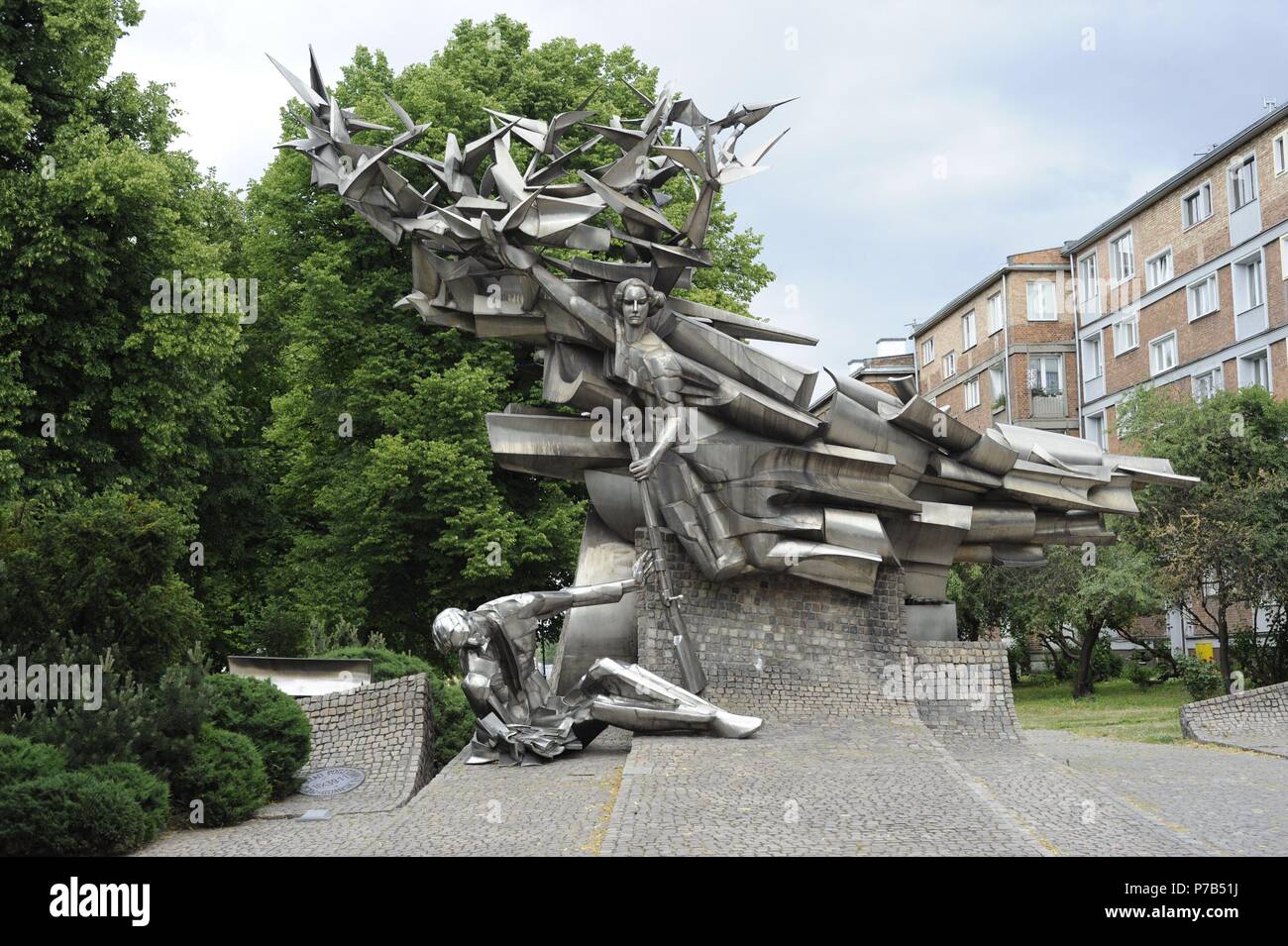 Poland. Gdansk. Monument to the Defenders of the Polish Post. Designed by  Wincenty Kucma (b. 1935). It represents a dying Polish post employee who is  being handed a rifle by Nike Stock