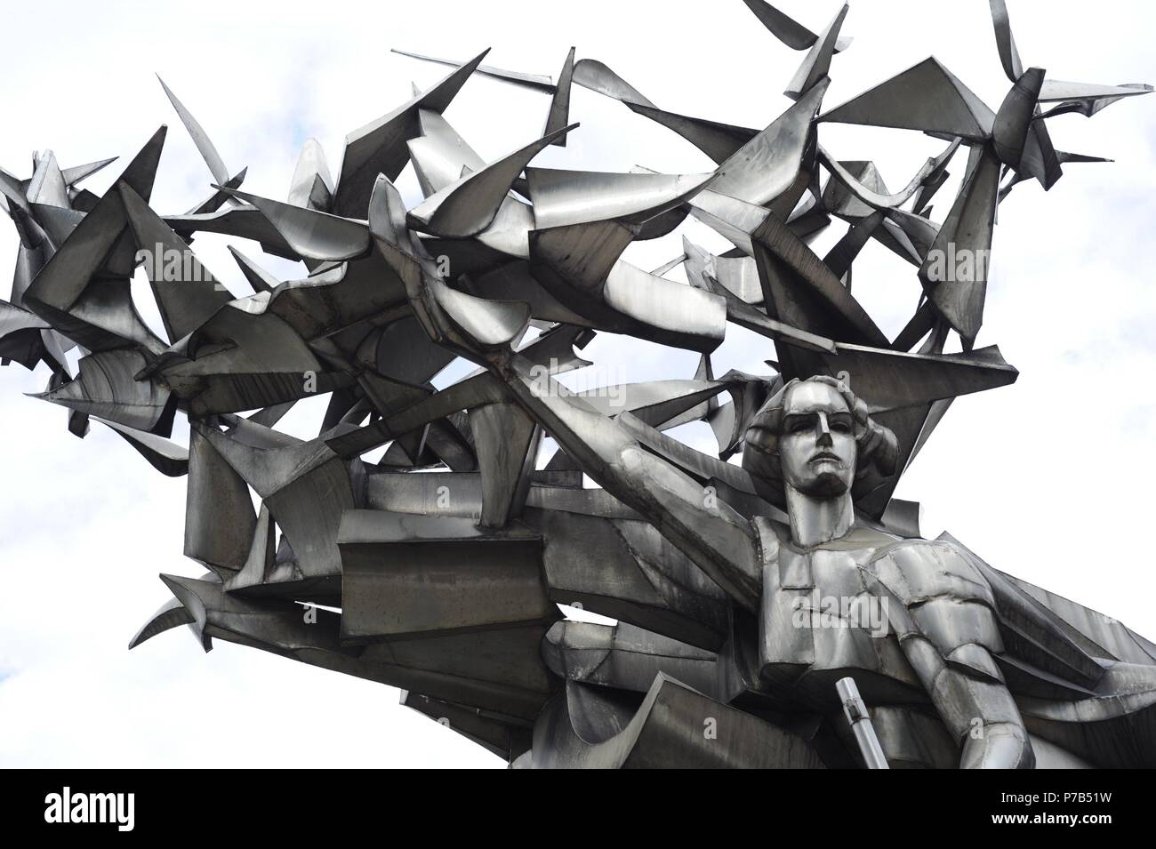Poland. Gdansk. Monument of Defense of the Polish Post Office in Danzig ( Gdansk). Designed by Wincenty Kucma represents a dying Polish post employee  being handed a rifle by Nike a little too