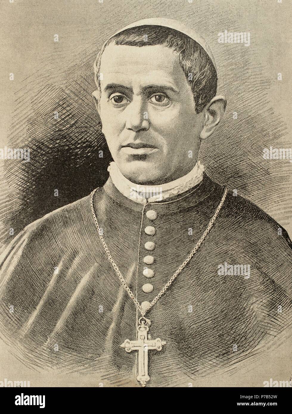 Narciso Martinez Izquierdo (1830-1886). Spanish bishop of the Diocese Madrid-Alcala. Portrait. Engraving in The Iberian Illustration, 1886. Stock Photo