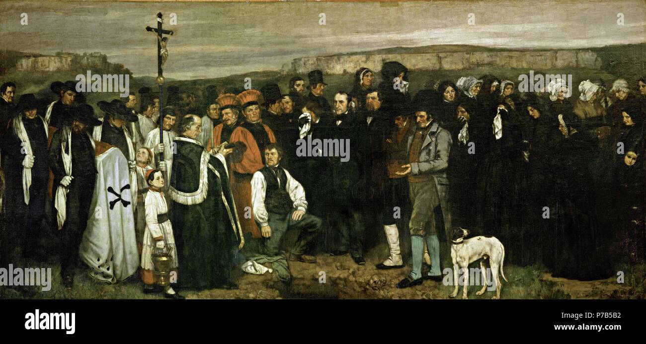 Gustave Courbet / 'Burial at Ornans', 1849, Oil on canvas, 314 x 663 cm. Museum: MUSEE D'ORSAY. Stock Photo
