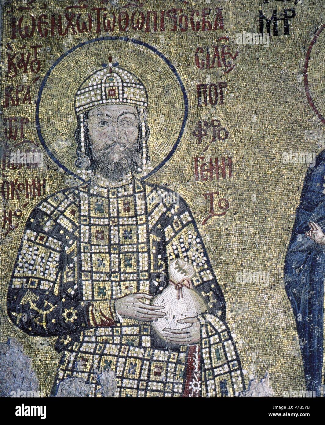 Mosaic of Emperor John II Commenus ruled Byzantine Empire 1118-43. Haghia Sofia, Istanbul. Artwork also known as: SANCTUARY. Museum: Haghia Sofia. Stock Photo
