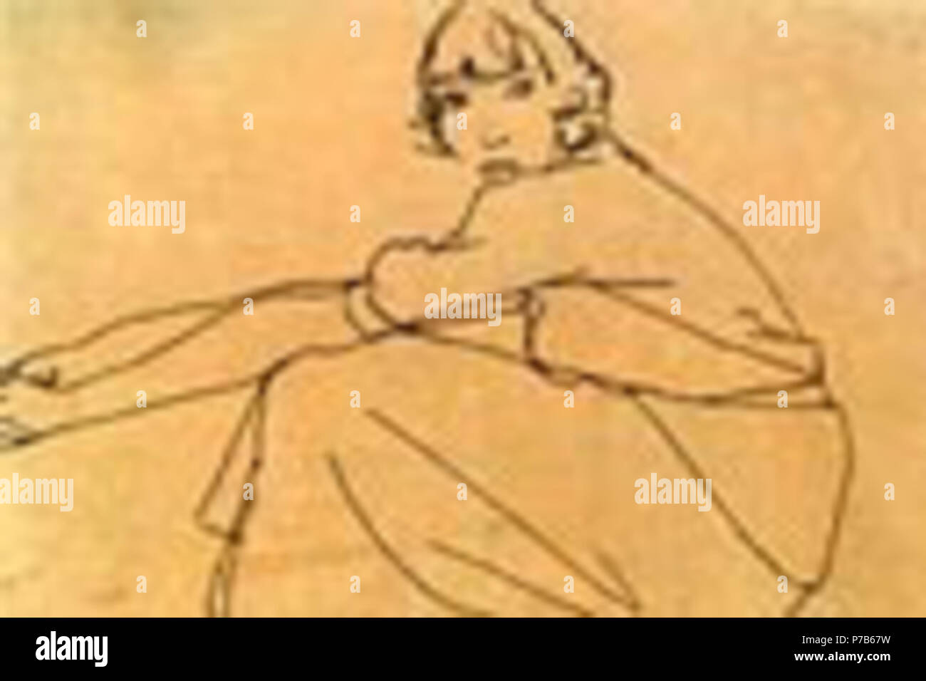 Deutsch: Egon Schiele. Sitzende. Zeichnung. Im Restitutionsverfahren, ursprüngliches Eigentum de:Oskar Hirsch . 1914 76 Schiele sitzende Stock Photo