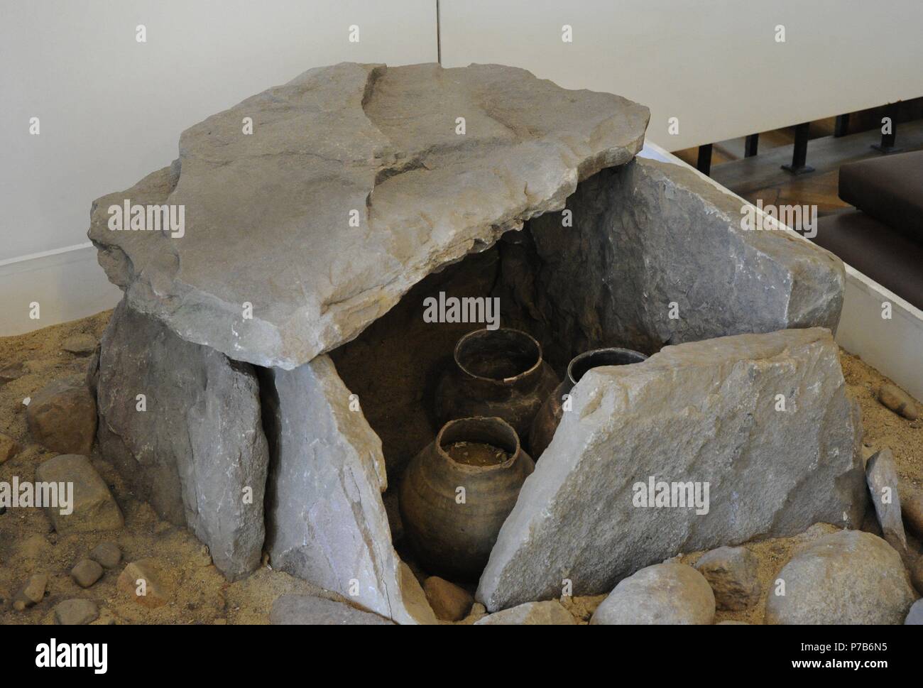 Pomeranian Culture. Iron Age. 7th-3rd century BC. Poland. Burial urns. Cist. Archeological Museum of Gdansk. Poland. Stock Photo