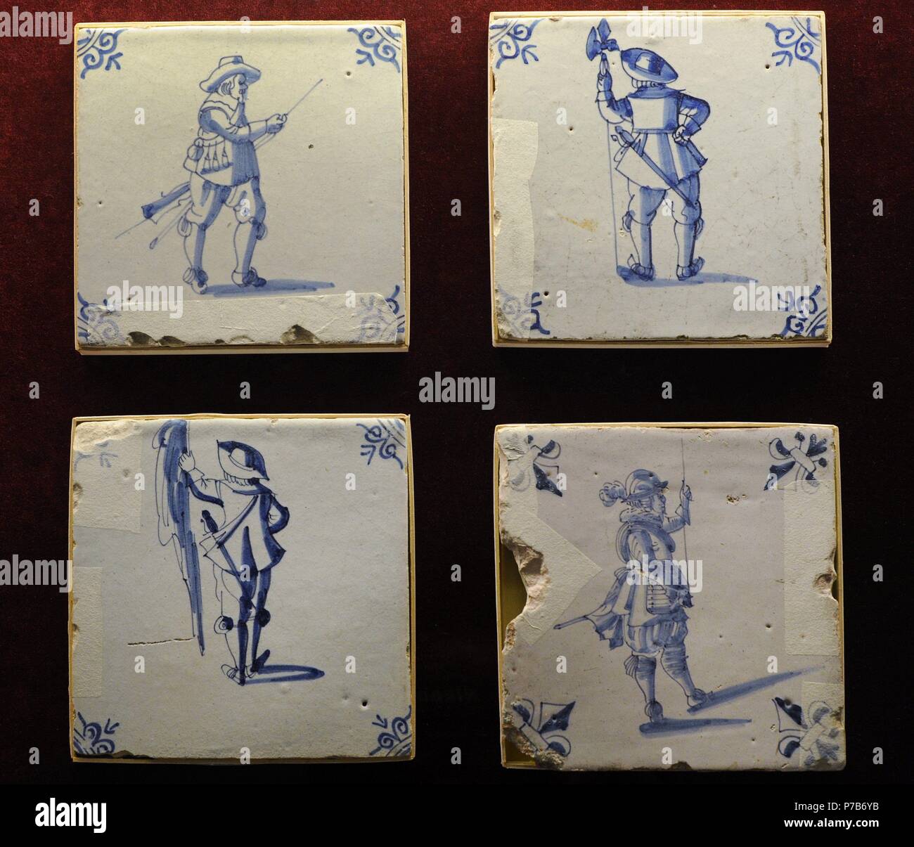 Tiles with the representation of soldiers. Netherlands. 17th century. History Museum. Gdansk. Poland. Stock Photo