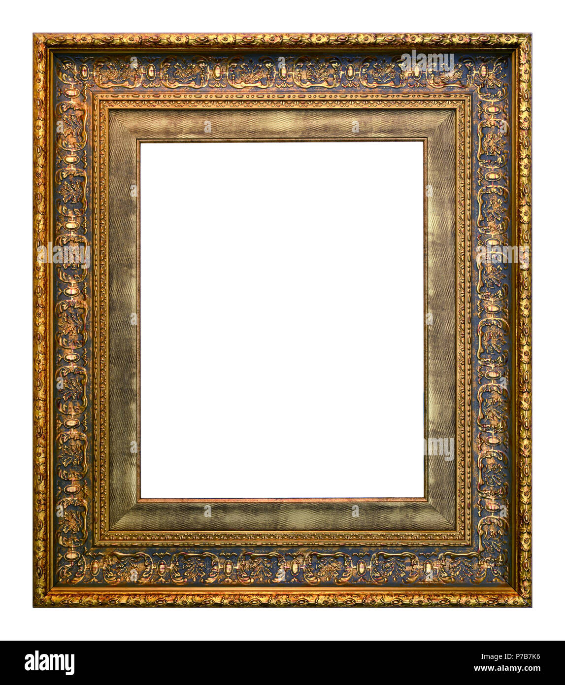 Antique gold and blue frame isolated on the white background vintage style Stock Photo