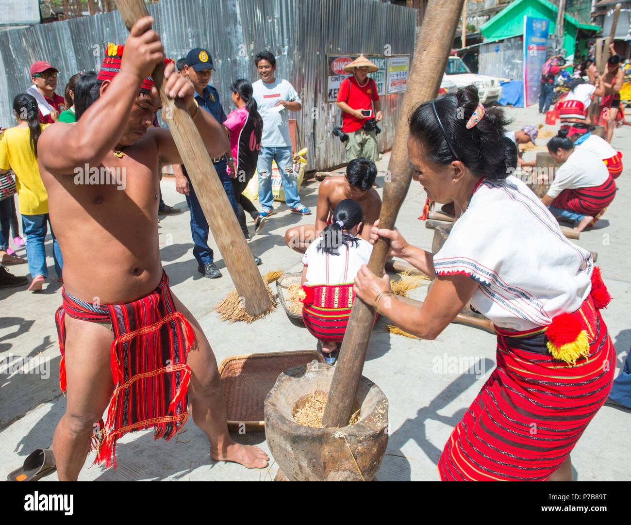 People from Ifugao Minority in a rice pounding competion during Imbayah ...