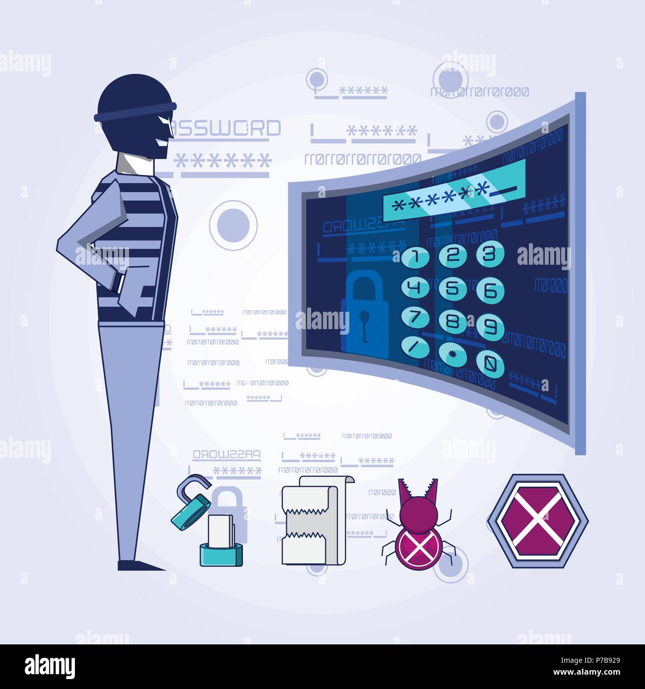 data security technology with thief vector illustration design Stock ...