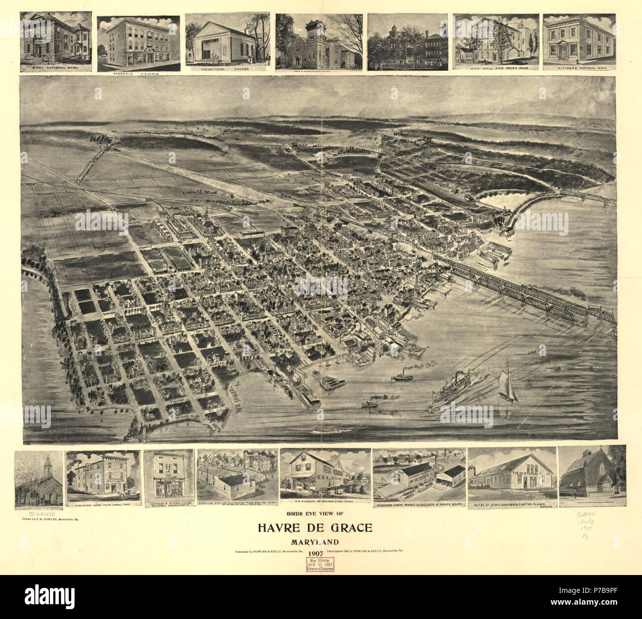 English An old map of Havre de Grace, Maryland, United States. The