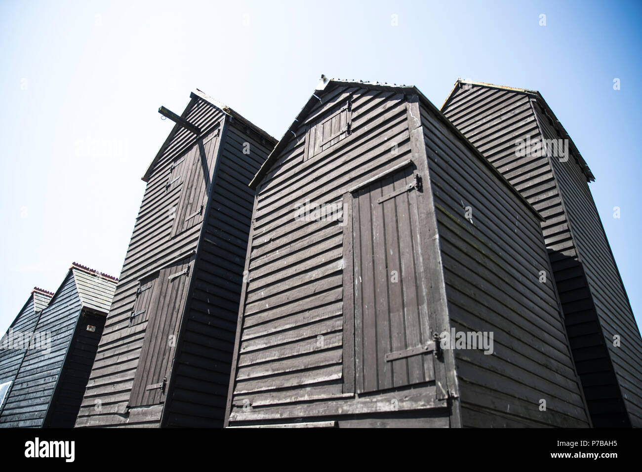 Hastings Fishermen Huts and East Hill Lift Stock Photo