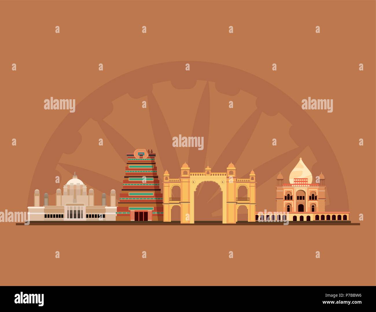 Indian monuments over brown background, colorful design. vector illustration Stock Vector