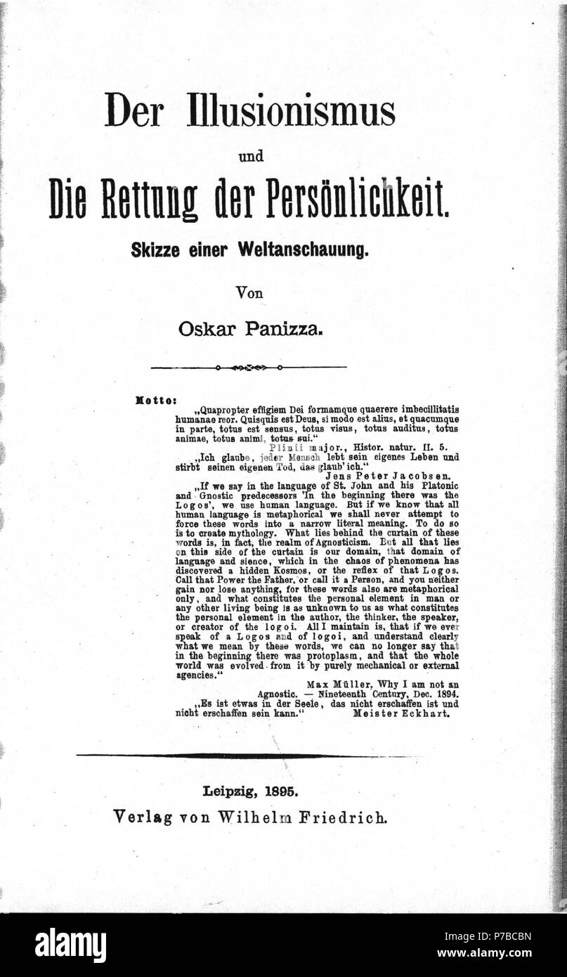 61 Oskar Panizza - Der Illusionismus und Die Rettung der Persönlichkeit - Seite 01 Stock Photo