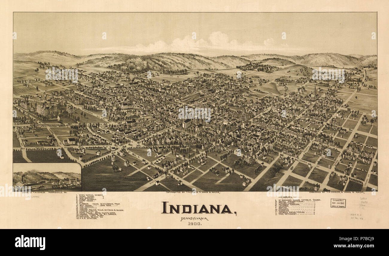 English: Map of Indiana, Pennsylvania from 1900. 1900 61 PA Indiana 1900 Map Stock Photo