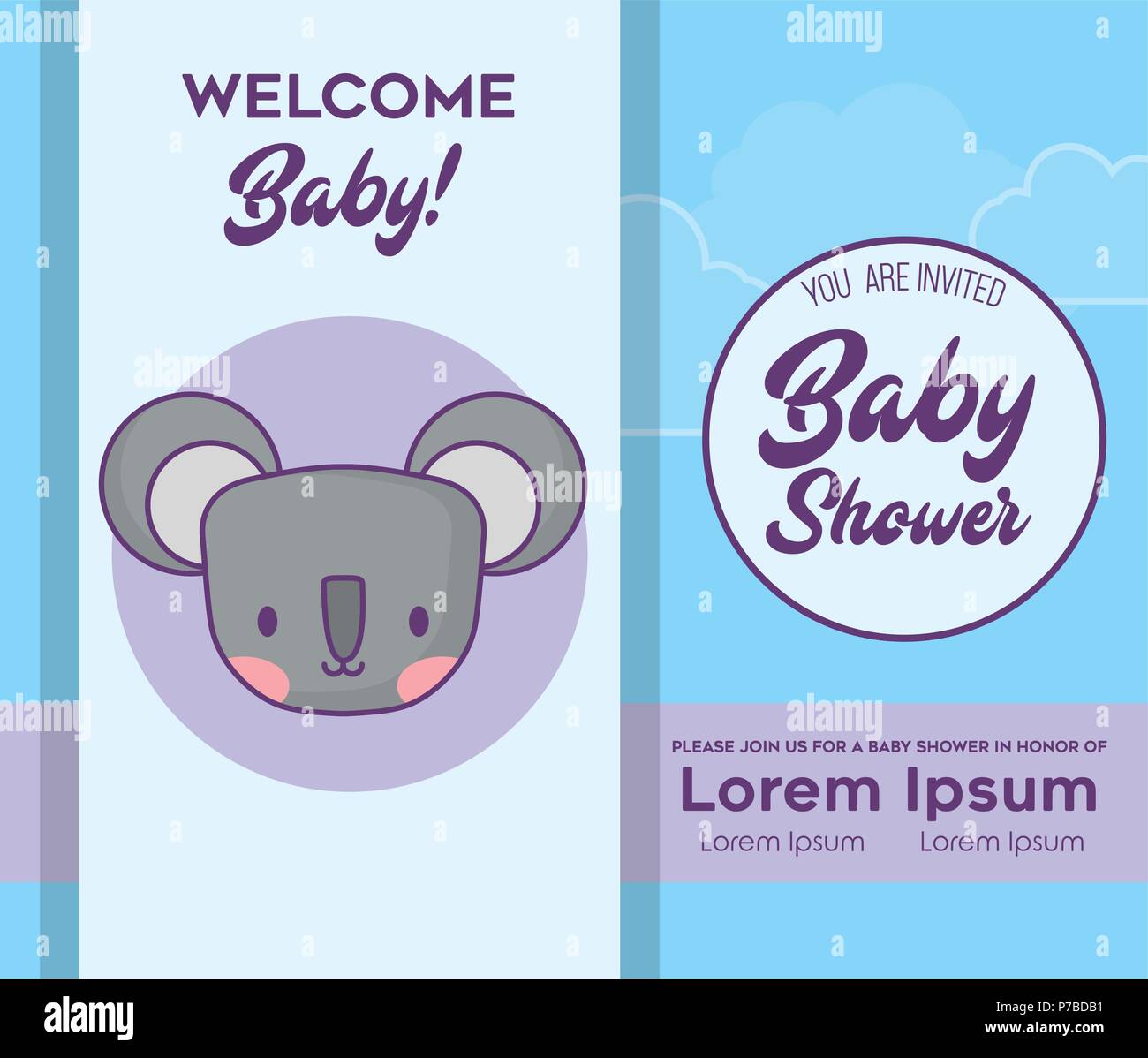 Baby shower Invitation with koala icon over blue background, colorful ...
