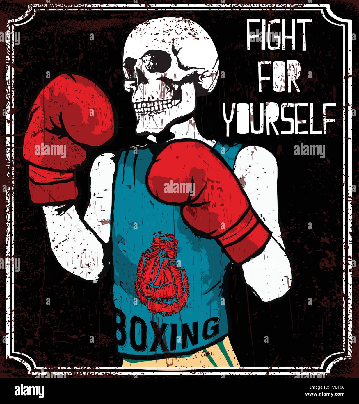 Skull T shirt Graphic Design Vintage Boxing Gloves vector illustration Stock Vector