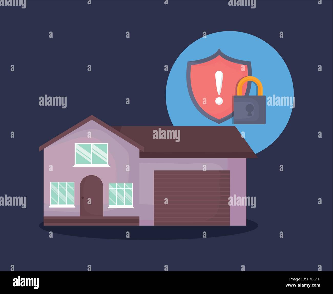 modern house with shield and padlock icon over blue background ...