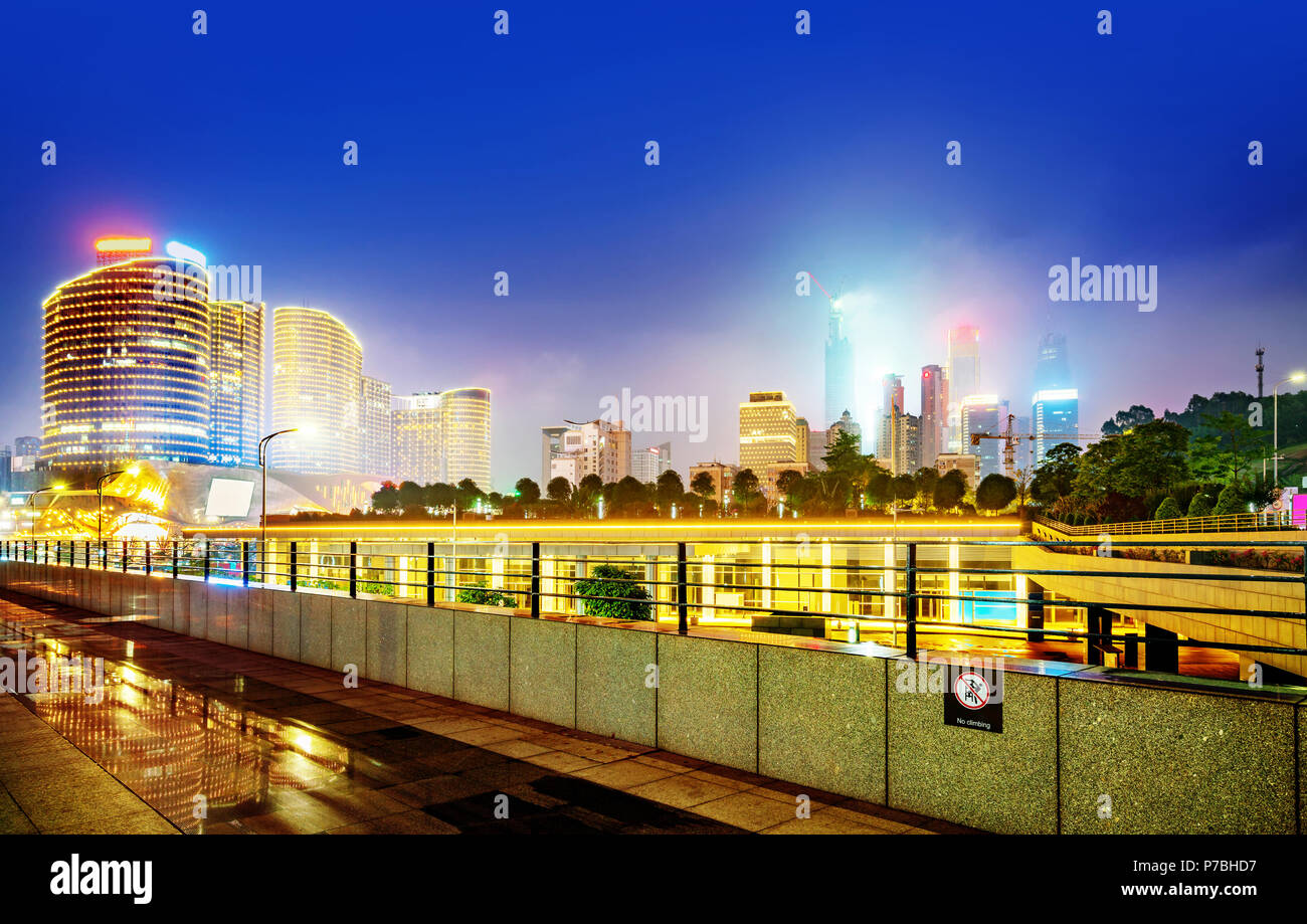 High-rise city night view, Nanning, Guangxi, China Stock Photo
