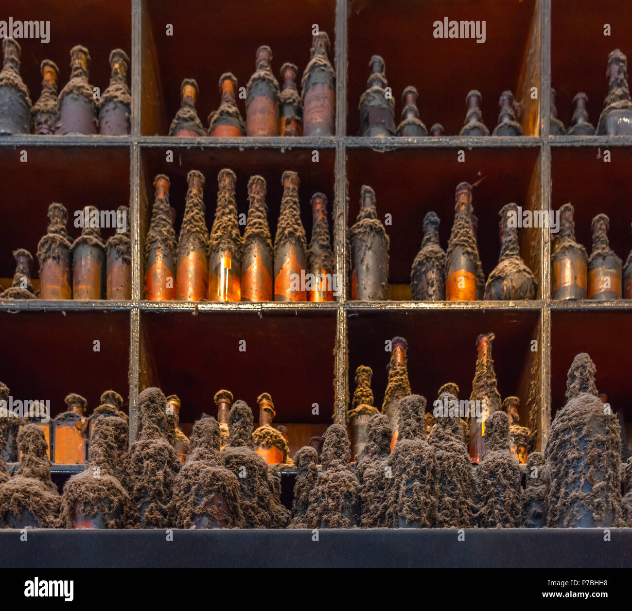 Collection of AgedOld Bottles. Display of very old bottles left on the