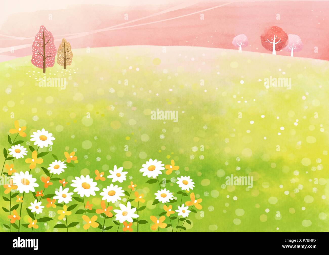 Vector - beautiful spring season landscape painting 006 Stock Vector