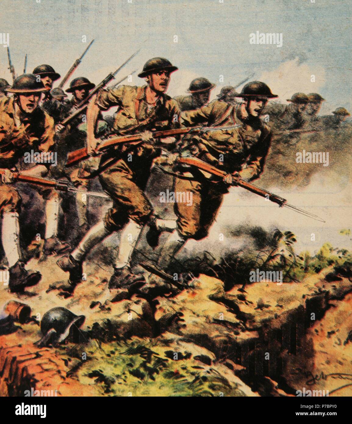 PRIMERA GUERRA MUNDIAL (1914-1918). Las tropas americanas atacan al grito  de 
