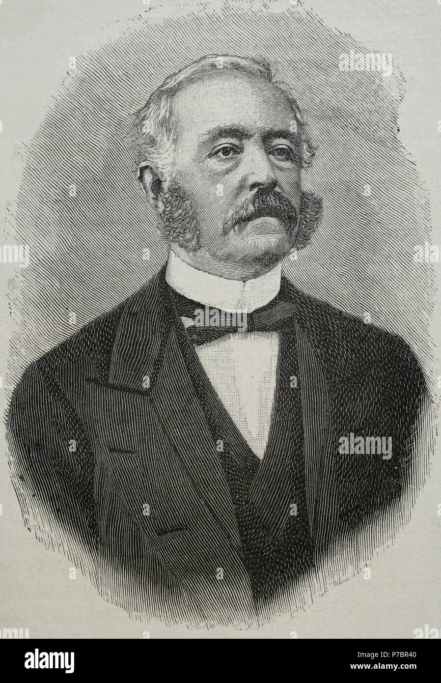 Marco Minghetti (1818-1886). Italian economist and statesman. Portrait. Engraving by Historia Universal, 1885. Stock Photo