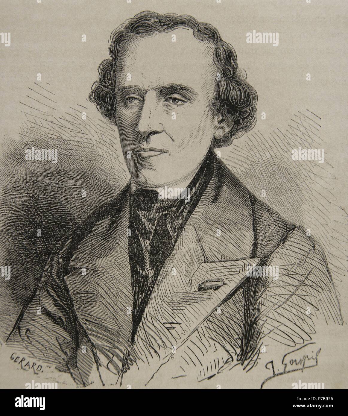Giacomo Meyerbeer (1791-1864). German opera composer. Portrait. Engraving by Gerard. 19th century. Stock Photo