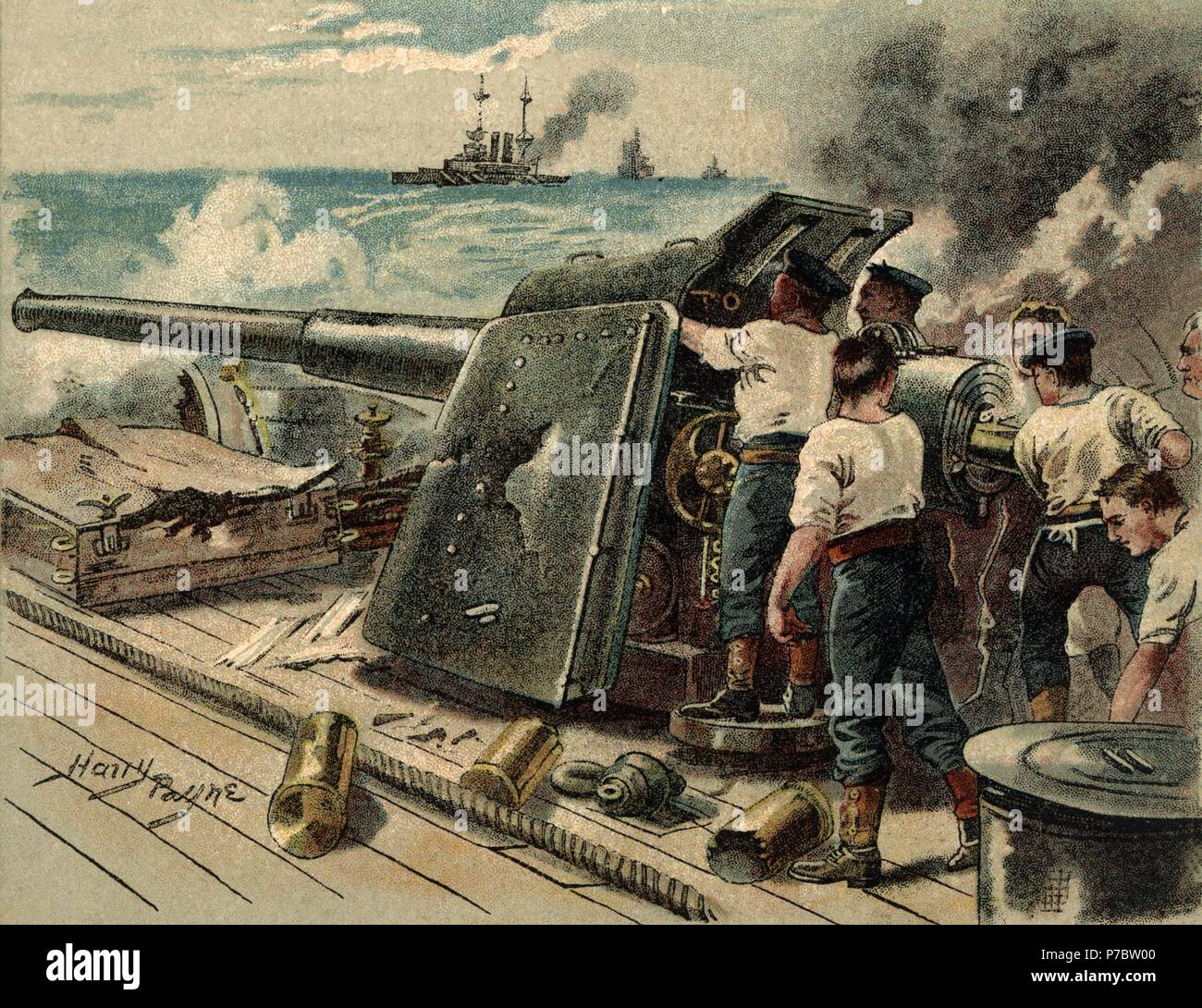 Europa. Primera guerra mundial (1914-1918). Cubierta de un barco inglés equipado con un cañón de seis pulgadas durante unas maniobras navales. Stock Photo