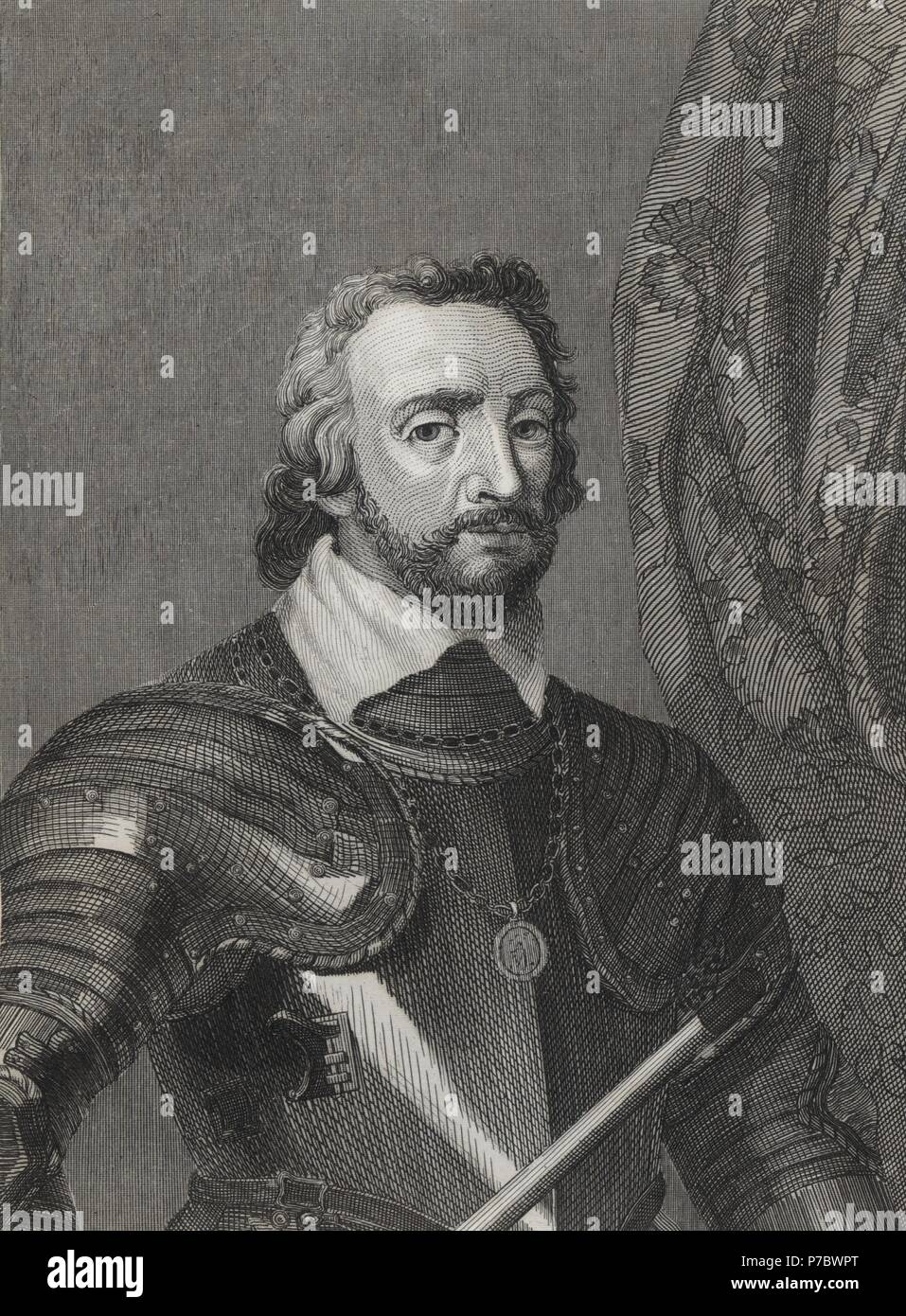 Alonso Pérez de Guzmán (1256-1309) el bueno, militar y noble leonés. Grabado de 1852. Stock Photo