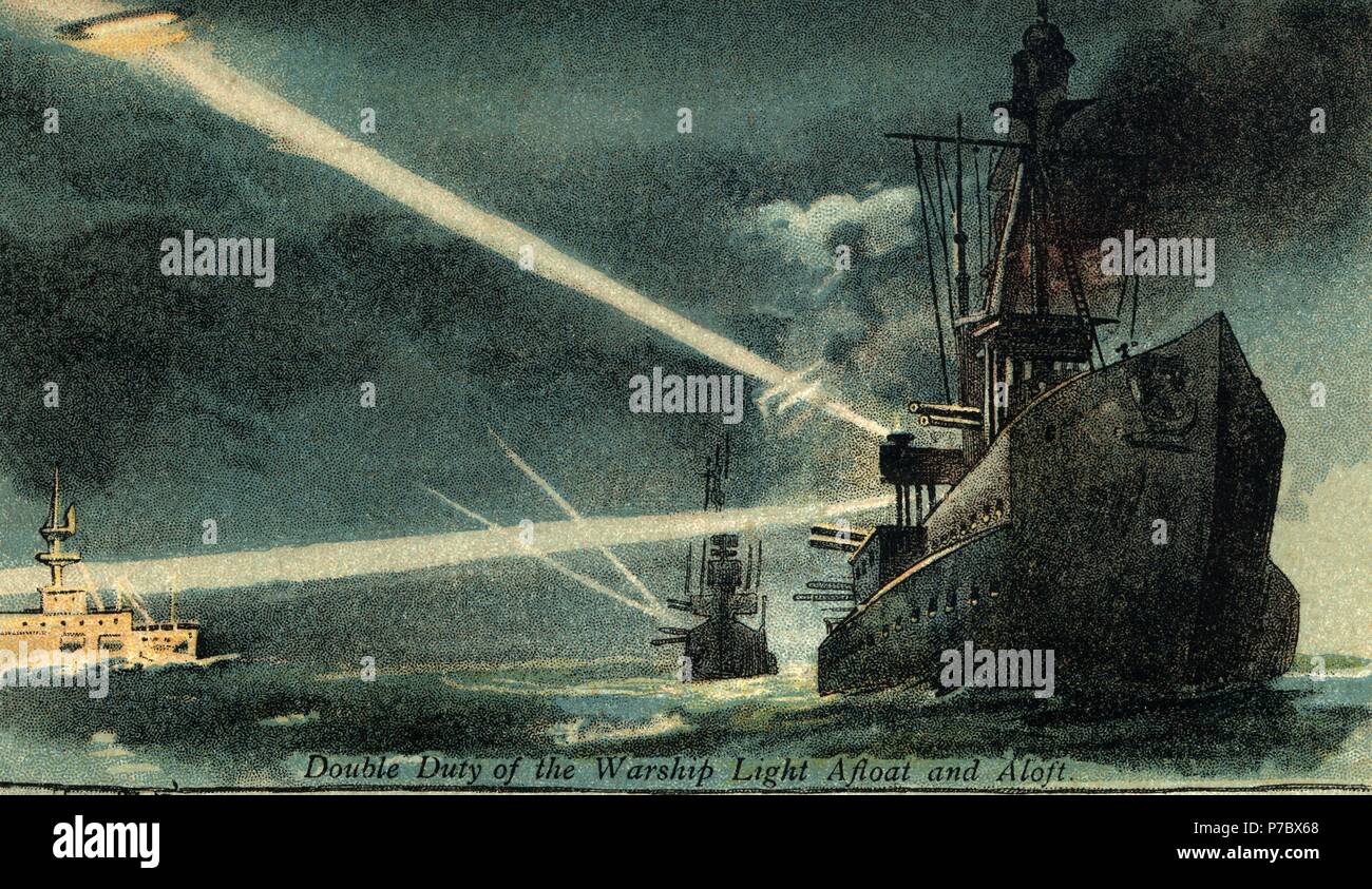 Europa. Primera guerra mundial (1914-1918). Buques de guerra ingleses en acciones de vigilancia nocturna en alta mar. Stock Photo