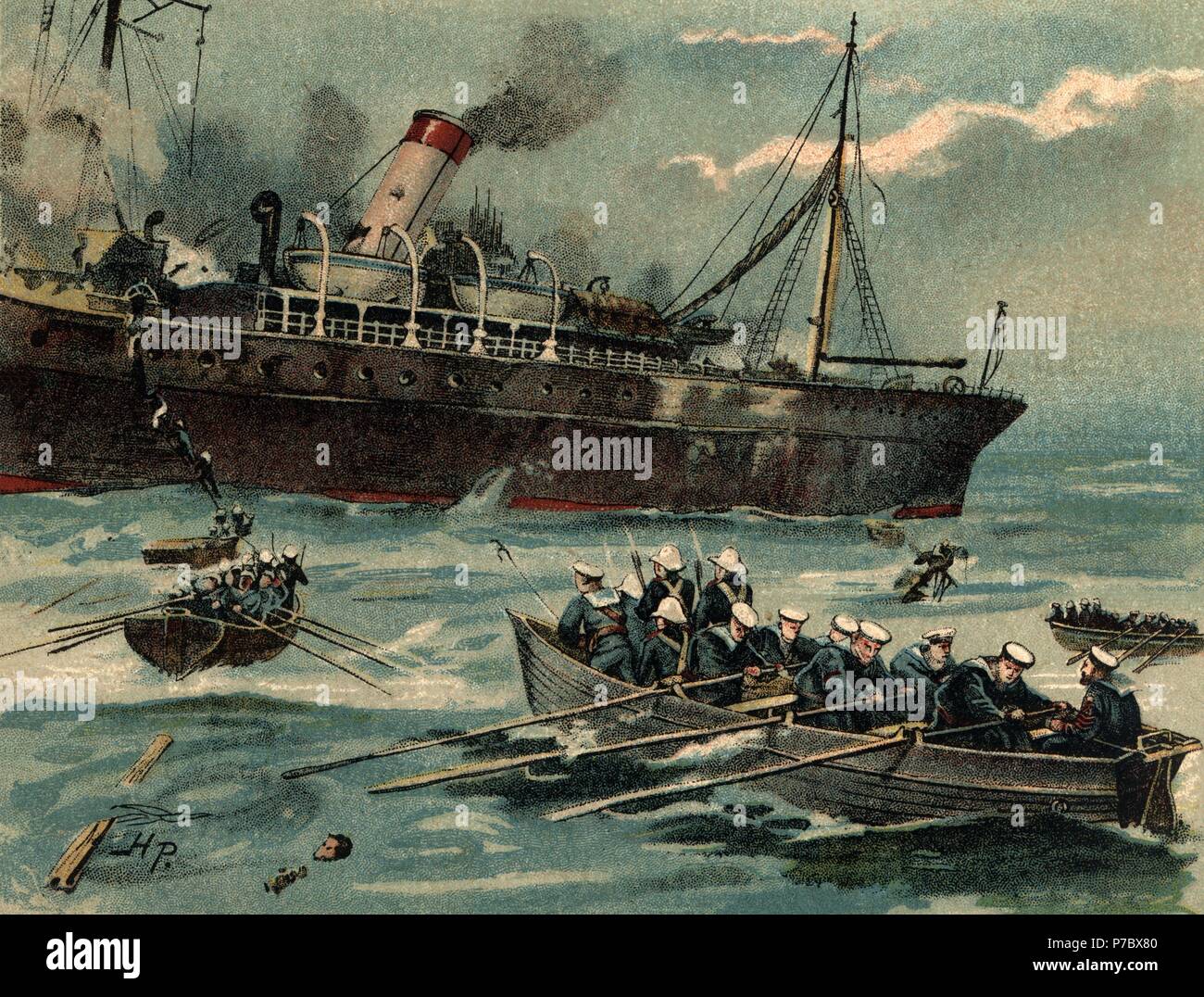 Europa. Primera guerra mundial (1914-1918). Marinos ingleses abordando el barco de carga alemán Prize. Stock Photo