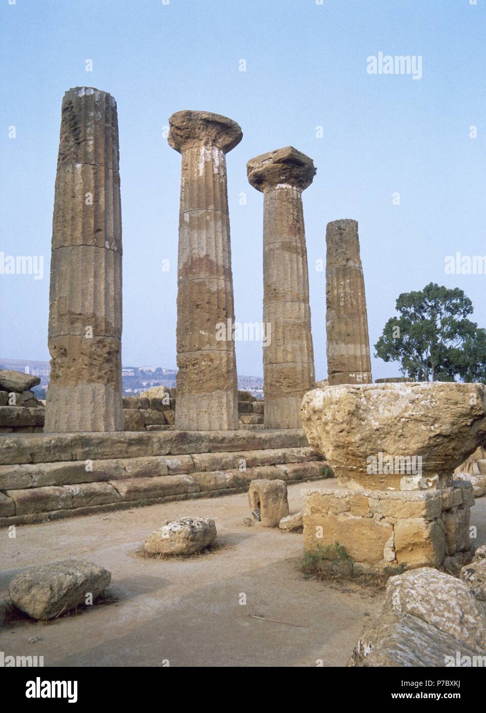 Italy. Sicily. Agrigento. Valley of the Temples. Temple of Heracles. 6th century BC. Doric style. UNESCO World Heritage Site. Stock Photo