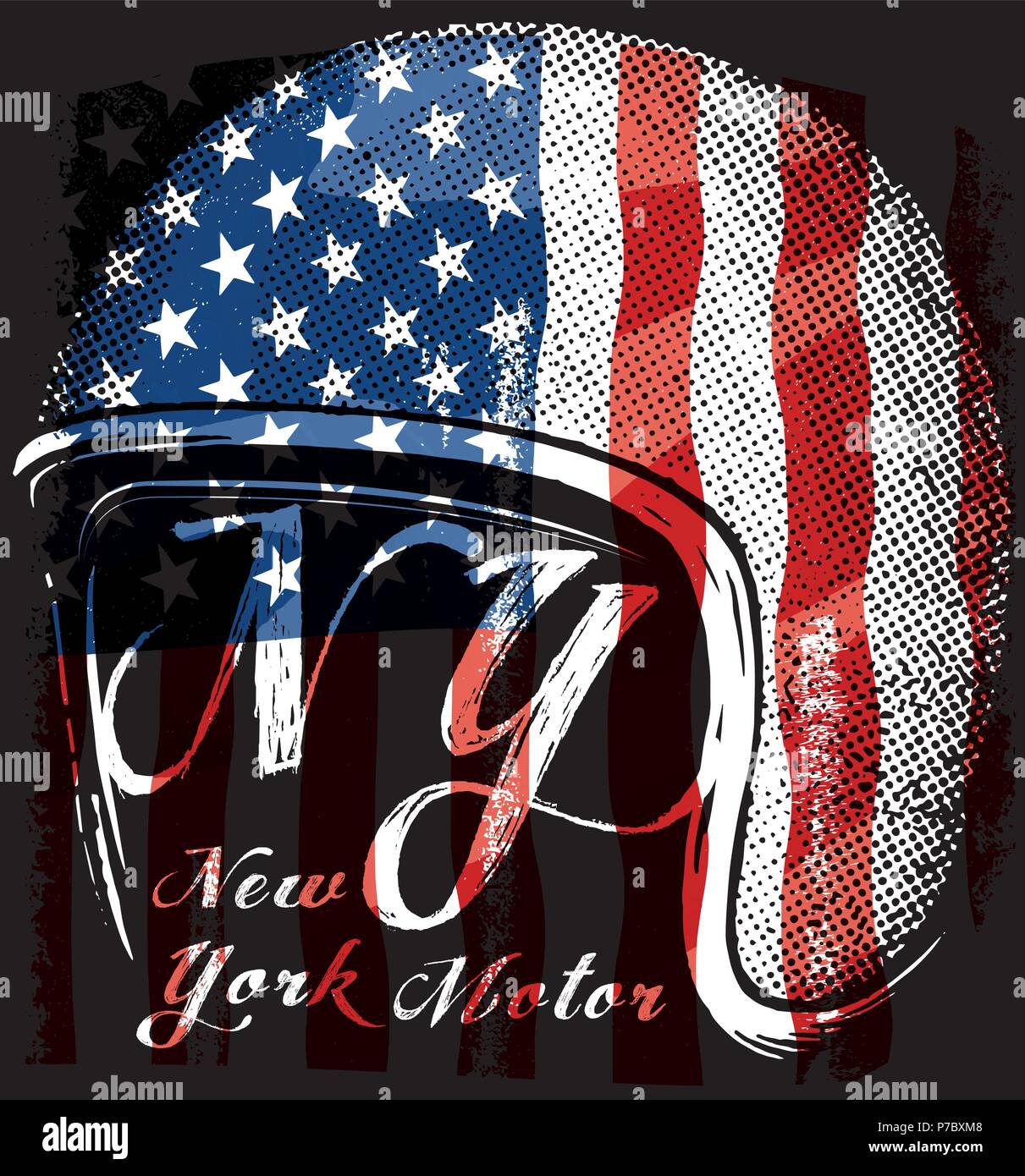 Motorcycle Helmet with American flag . Vector graphic for t shirt Stock