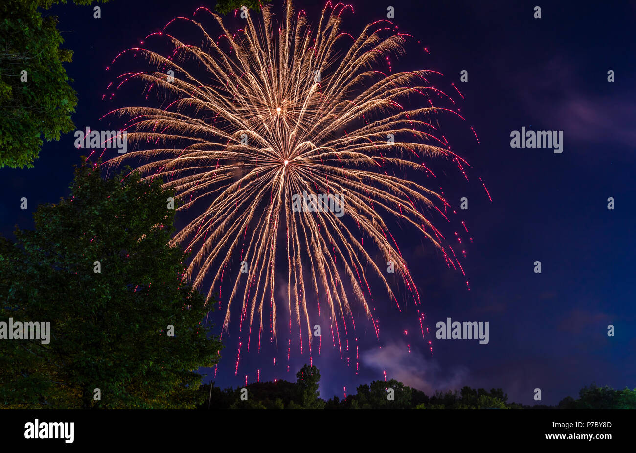 4th of July Fireworks Celebration in Utica, New York, USA Stock Photo
