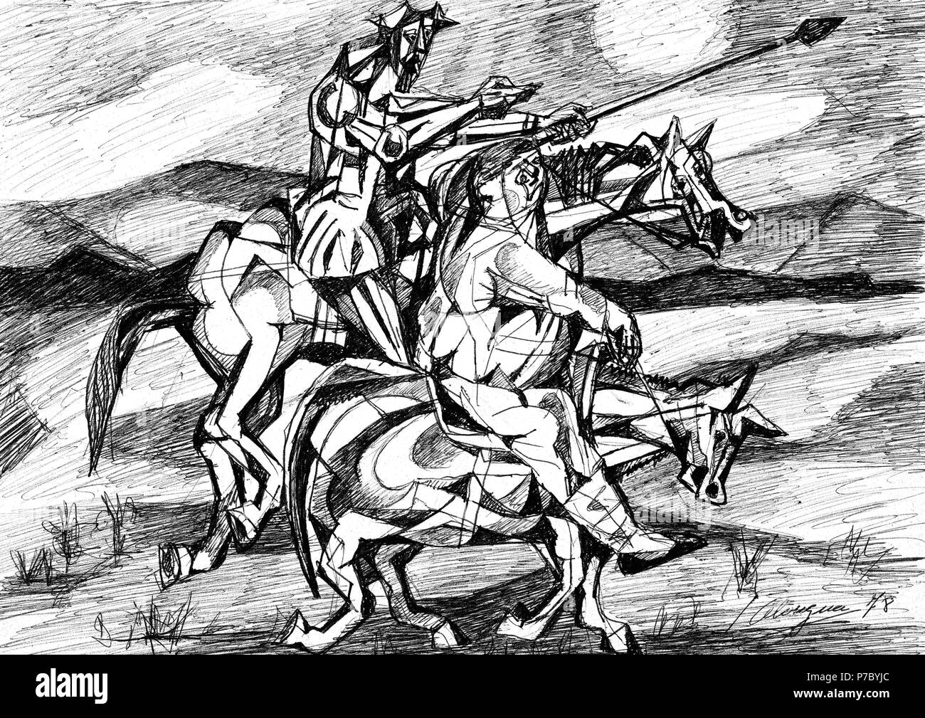 Don Quijote y Sancho Panza a caballo/1978. Museum: COLECCION PARTICULAR LAS  PALMAS ESPAÑA Stock Photo - Alamy