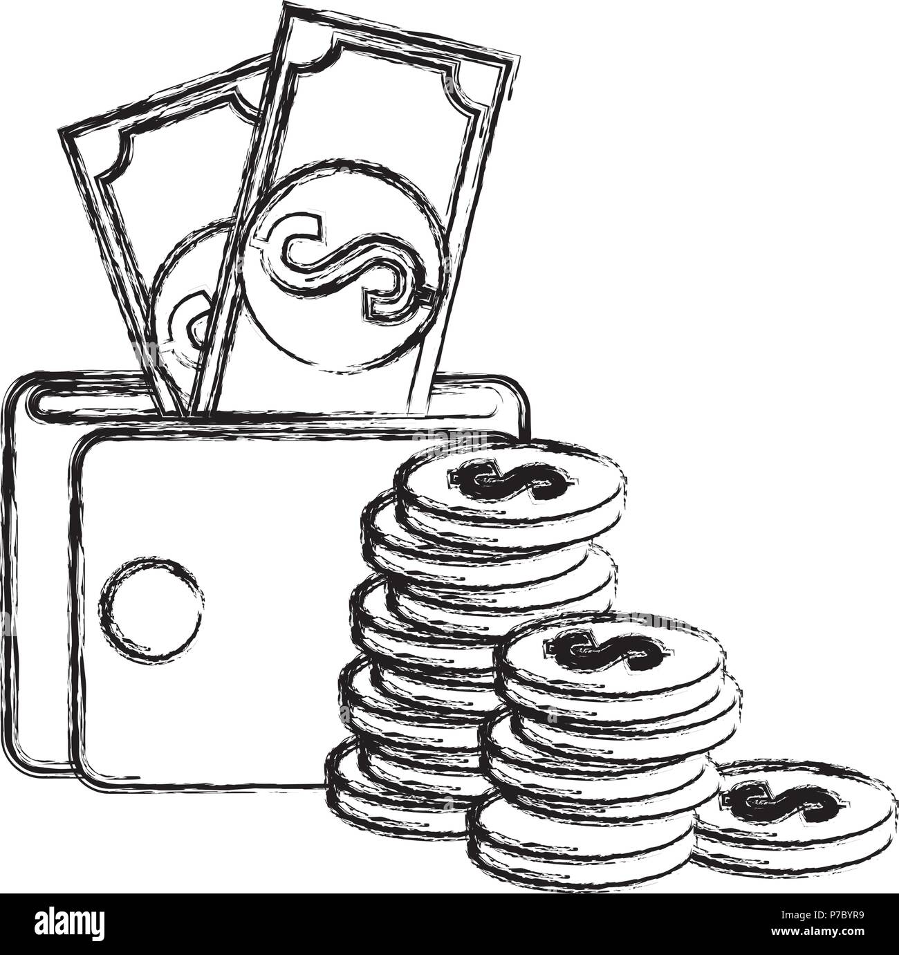 coins money with wallet and bills vector illustration design Stock ...