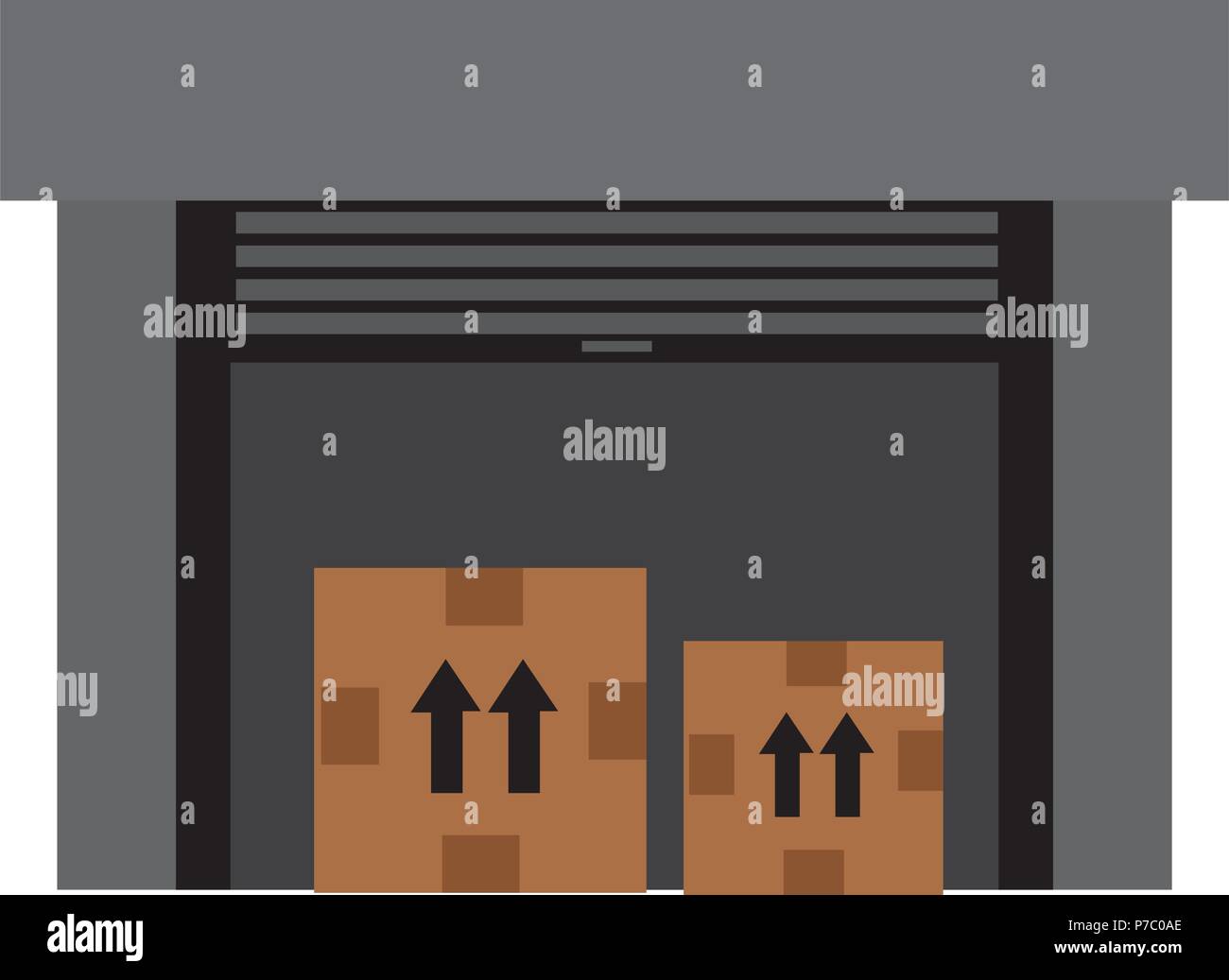 warehouse building with pile carton boxes vector illustration design ...