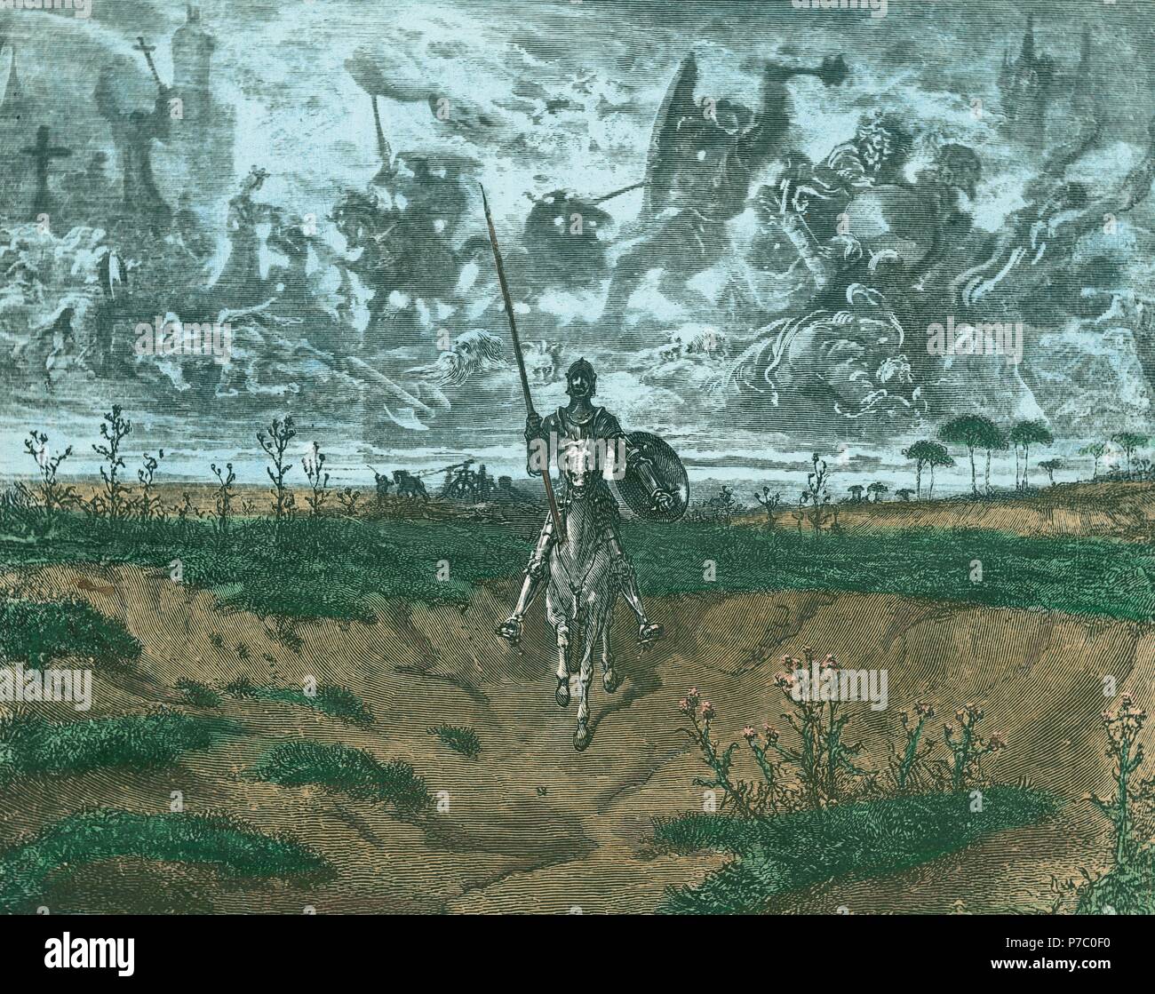 Don Quijote: "...caminando nuestro flamante aventurero, iba hablando..". Museum: COLECCION PARTICULAR MADRID ESPAÑA. Stock Photo