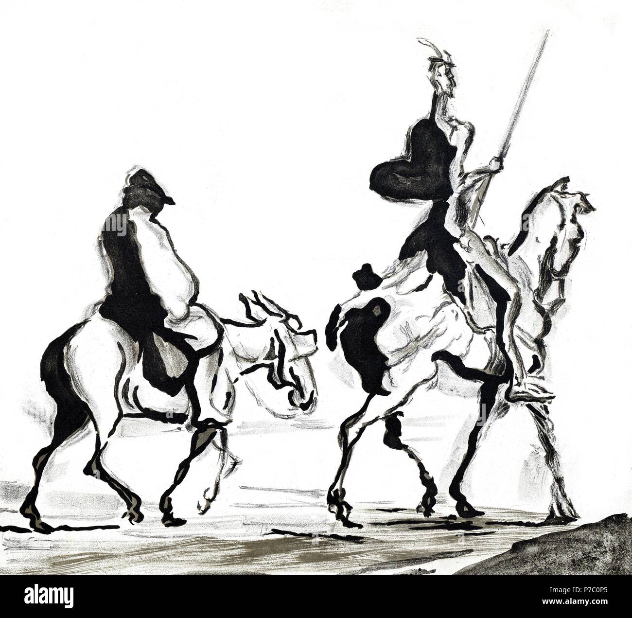 Don Quijote y Sancho Panza a caballo. Museum: COLECCION PARTICULAR MADRID ESPAÑA. Stock Photo