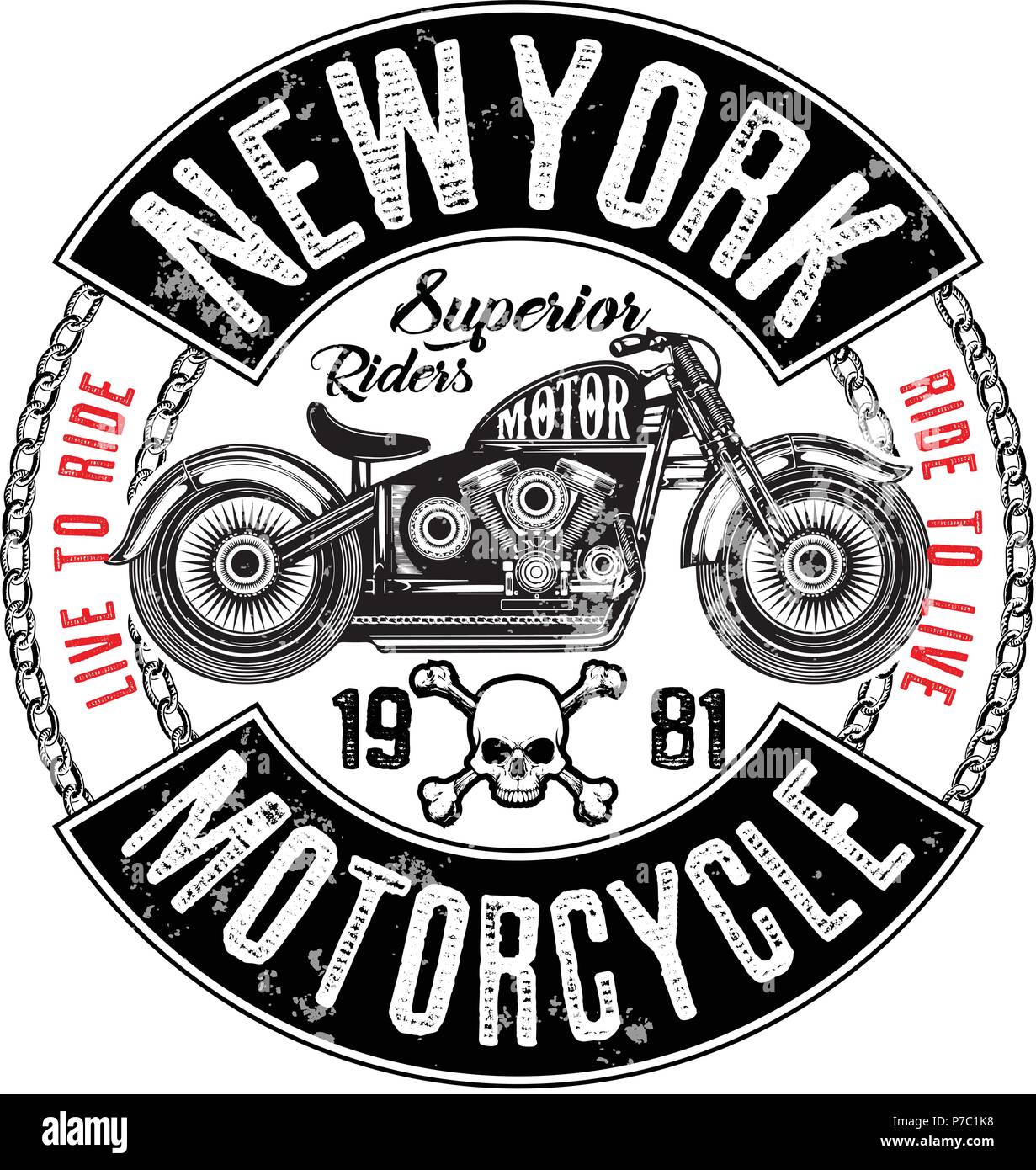 Motorcycle label t-shirt design with illustration of custom chopper Stock  Vector Image & Art - Alamy