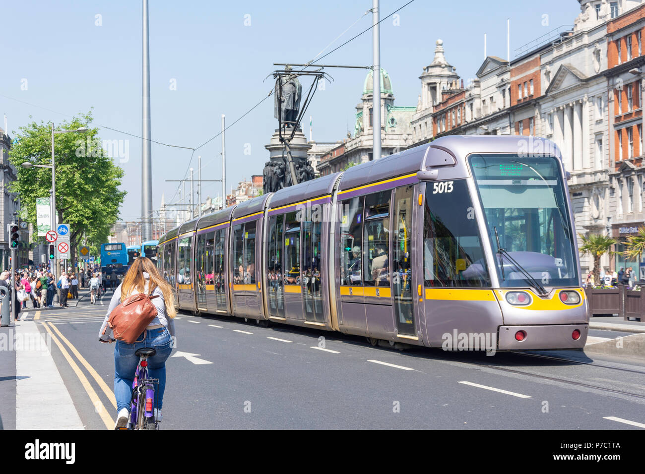 Luas tram/light rail transport system, O'Connell Bridge, Dublin, Republic of Ireland Stock Photo