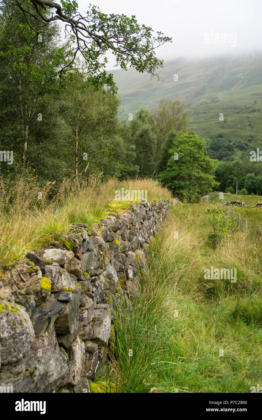 Dry stone wall near Glencoe in the Scottish Highlands, Scotland Stock Photo