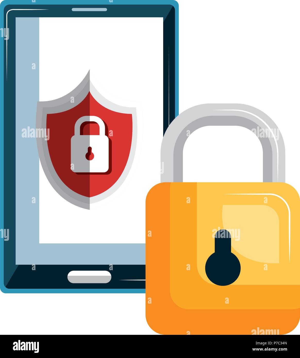 smartphone with shield and padlock vector illustration design Stock ...