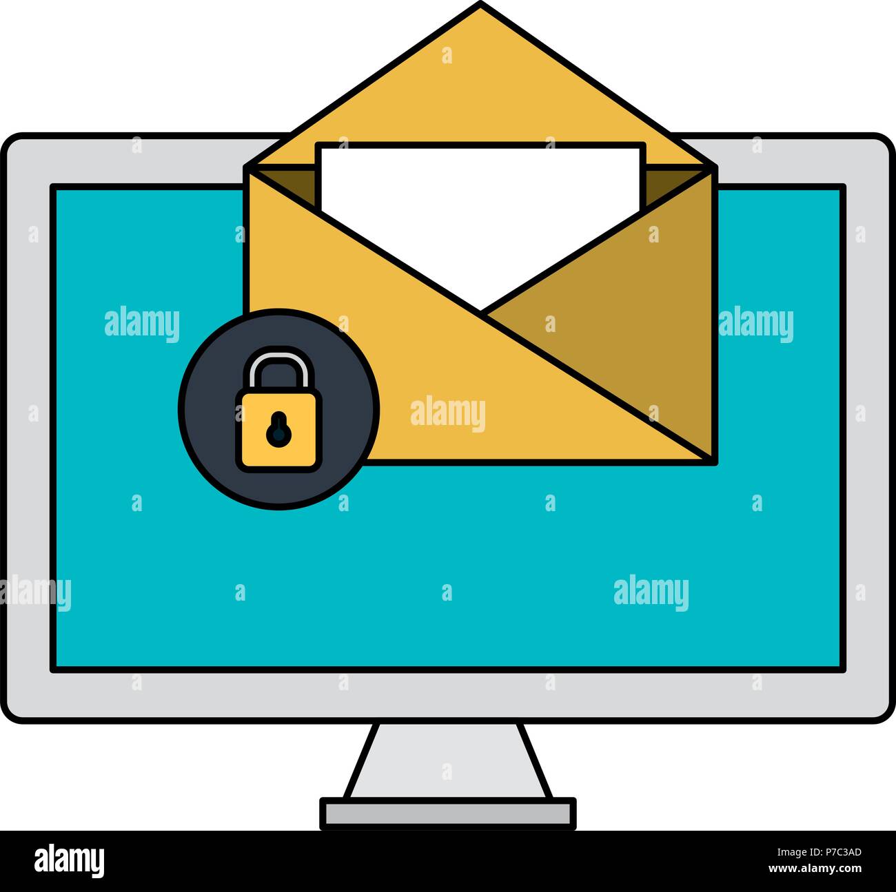 computer display with envelope and padlock vector illustration design ...