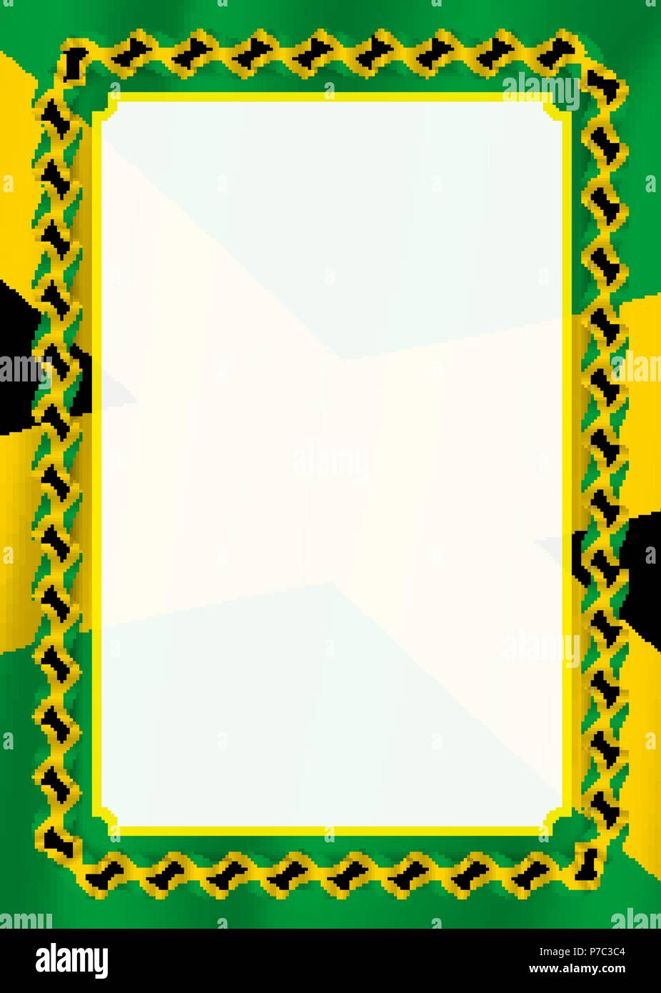 Frame and border of ribbon with Jamaica flag, template elements for