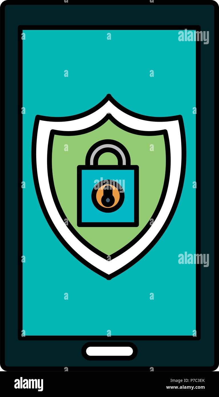 smartphone with shield and padlock vector illustration design Stock ...