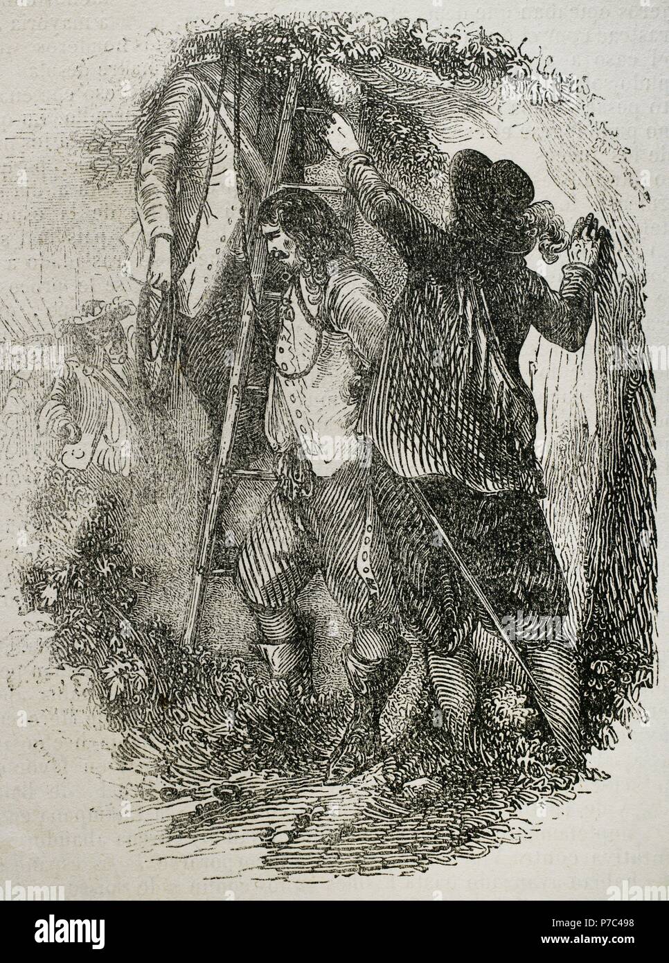 Armand-Charles de La Porte, Duc de La Meilleraye (1632-1713). French general, Grand Master and Captain General of Artillery. La Meilleraye orders the the envoy from Bordeaux to be hanged. Engraving. 19th century. Stock Photo