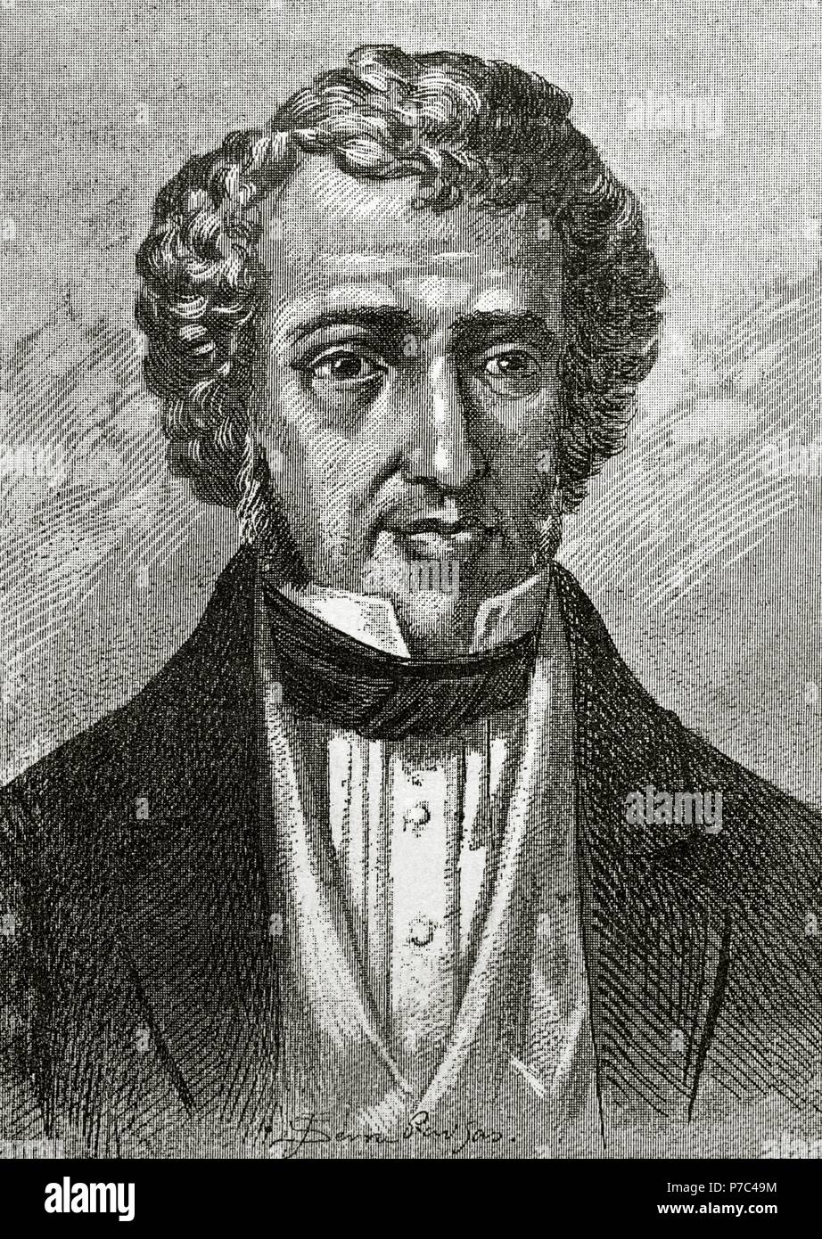 Juan Alvarez Mendizabal (1790-1853). Spanish economist and politician. Portrait by J. Serra Pausas at 'Historia de Espan a', 1882. Engraving. Stock Photo